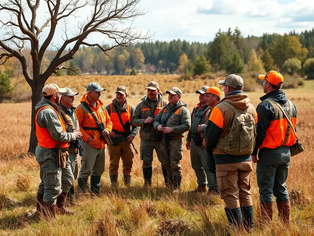 A photograph showing participants in a hunting safety course, learning about responsible hunting practices and wildlife conservation.