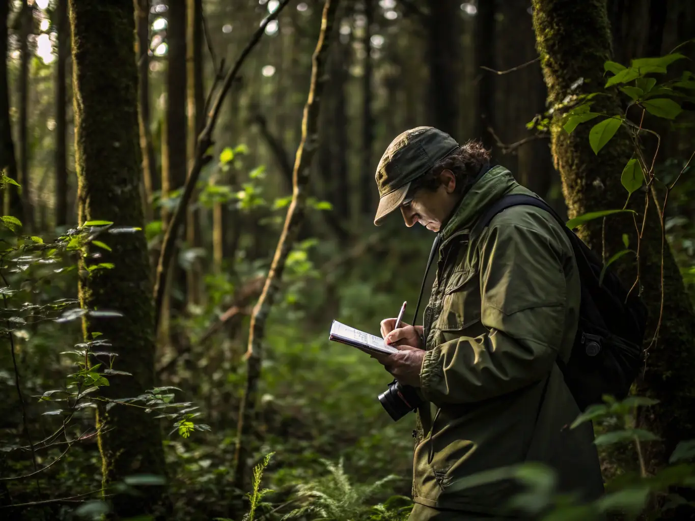 A serene image of researchers monitoring wildlife populations in their natural habitat, showcasing the scientific approach of ASSOCIATION COMMUNALE DE CHASSE AGREEE DE SAINT FLOUR.