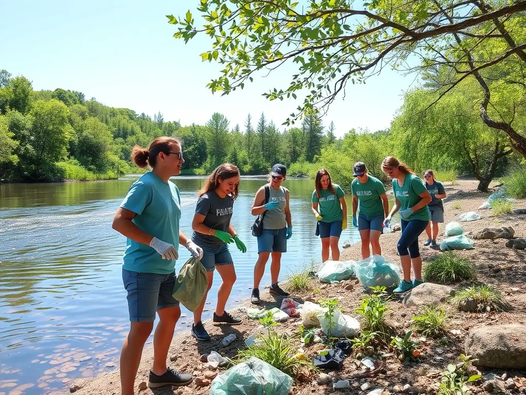 Members cleaning up a forest area, removing litter and debris to maintain a healthy environment for wildlife.